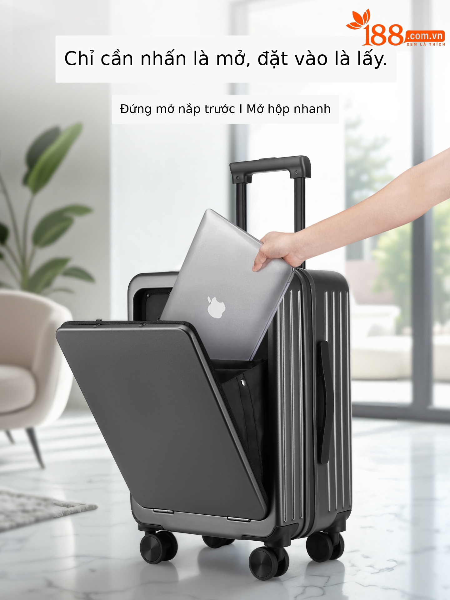 Vali Leaf King nữ 20 inch xách tay bánh xe đa năng khóa TSA mở trước — Xám đậm, Màu đen, Mẫu IP tùy chỉnh --- màu đen