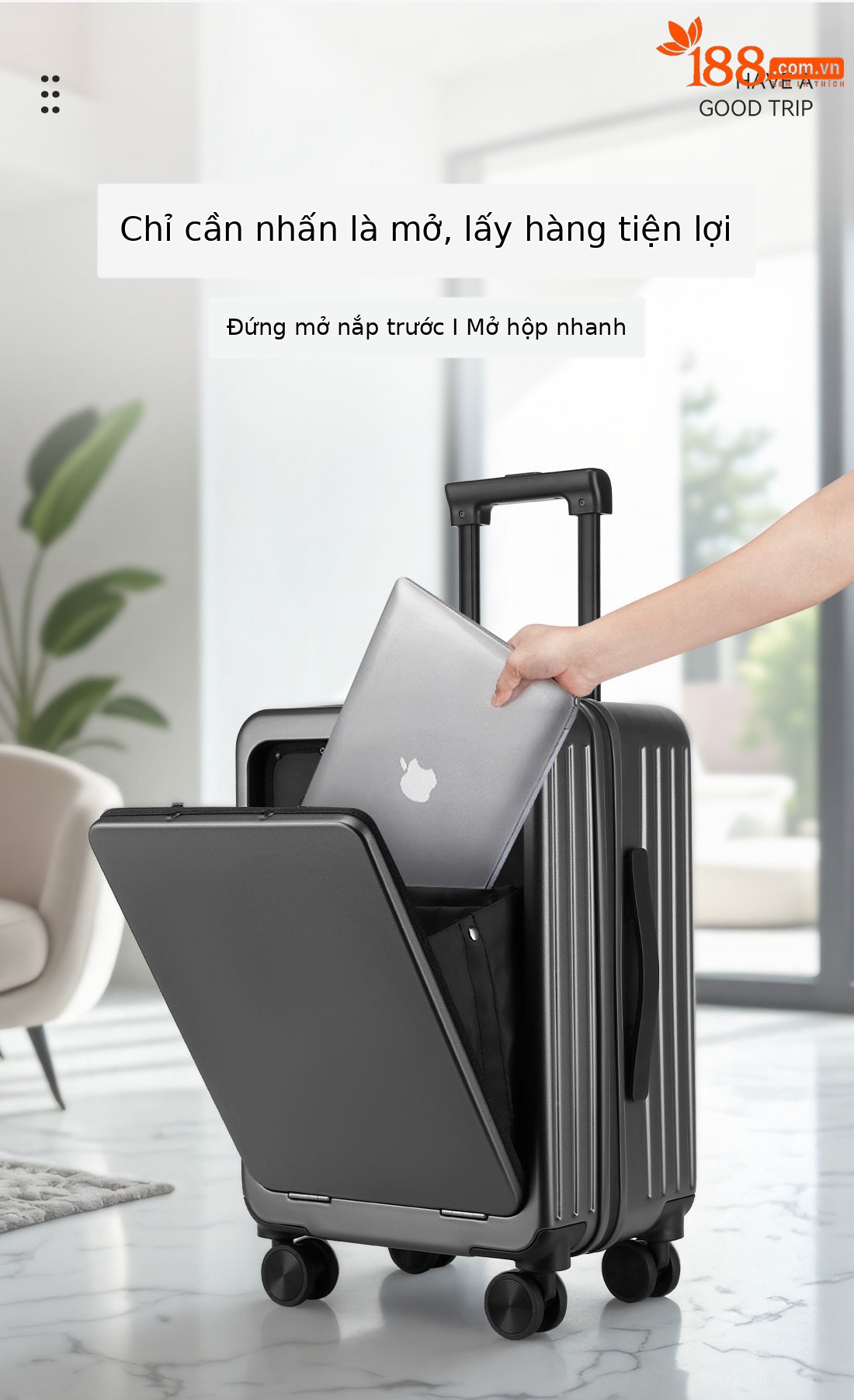 Vali Leaf King nữ 20 inch xách tay bánh xe đa năng khóa TSA mở trước — Xám đậm, Màu đen, Mẫu IP tùy chỉnh --- màu đen chi tiết 3