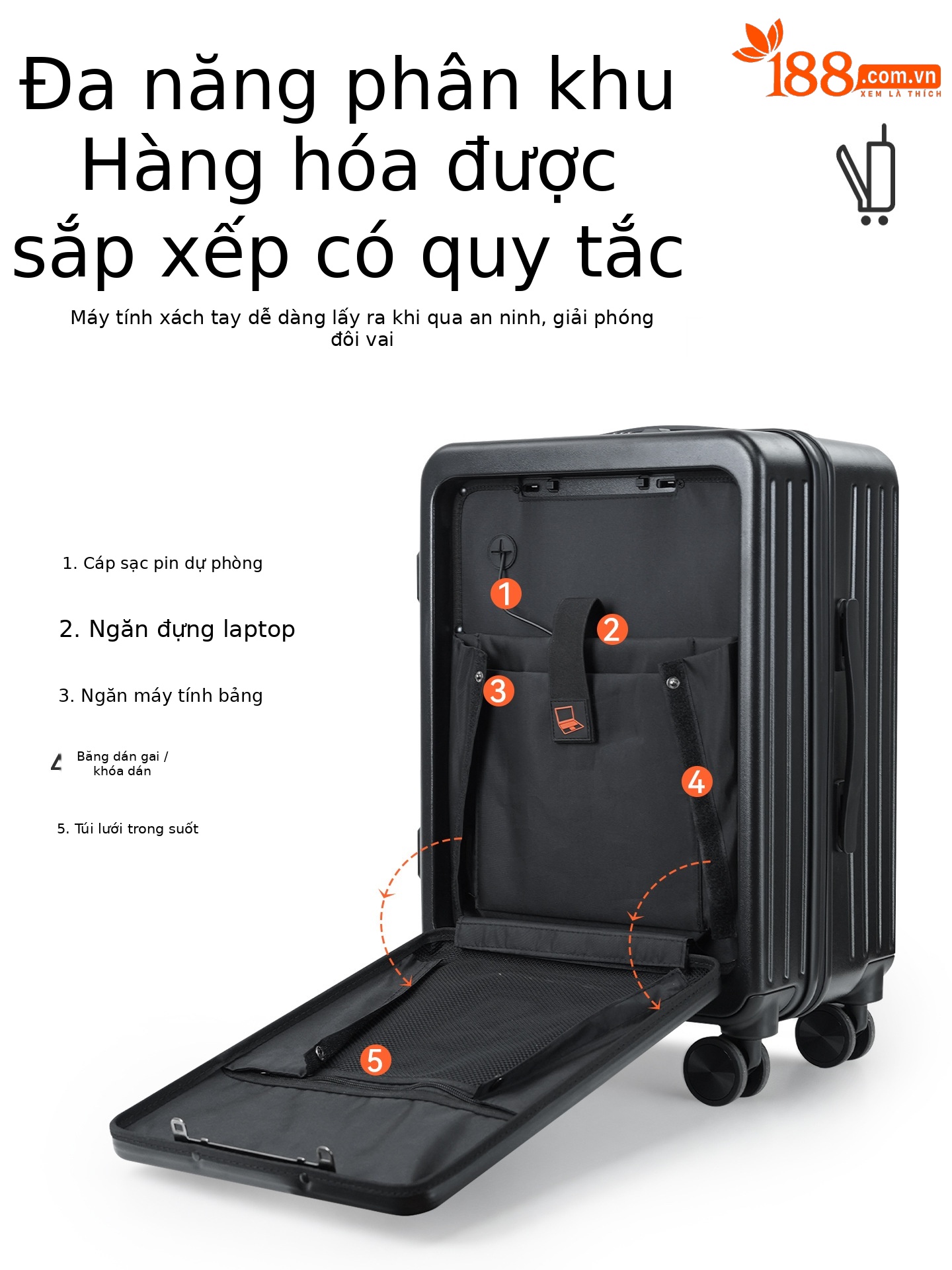 Vali Leaf King nữ 20 inch xách tay bánh xe đa năng khóa TSA mở trước — Xám đậm, Màu đen, Mẫu IP tùy chỉnh --- màu đen
