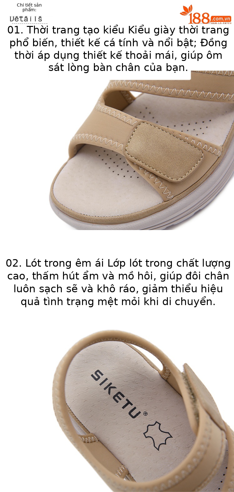 Dép sandal nữ da thật đế xuồng thể thao khóa dán mùa hè 2026 — Màu đen, Siêu nhẹ/thoải mái/chống trượt/sau khi bán lẻ, Màu mơ chi tiết 3