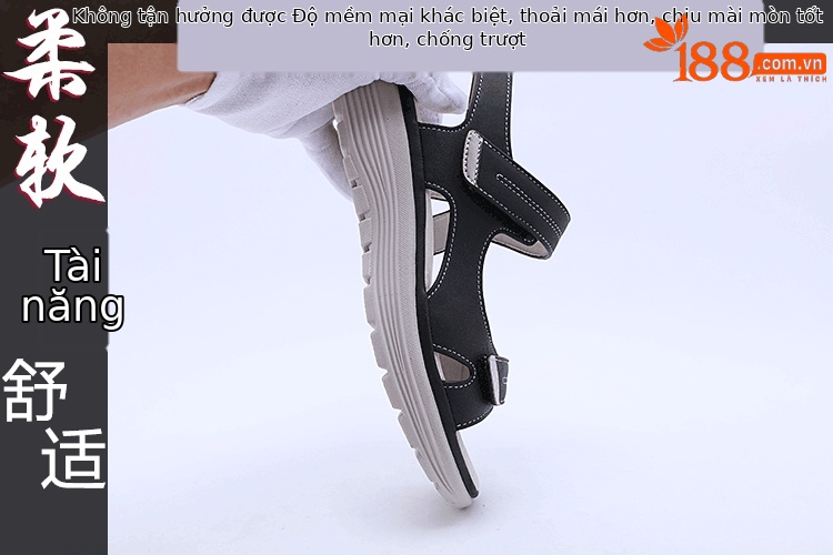 Dép sandal nữ da thật đế xuồng thể thao, quai chữ V khóa dán, siêu nhẹ thoải mái — Màu đen, Màu xanh lam, Siêu nhẹ/thoải mái/chống trượt/sau khi bán lẻ, Màu xám chi tiết 2