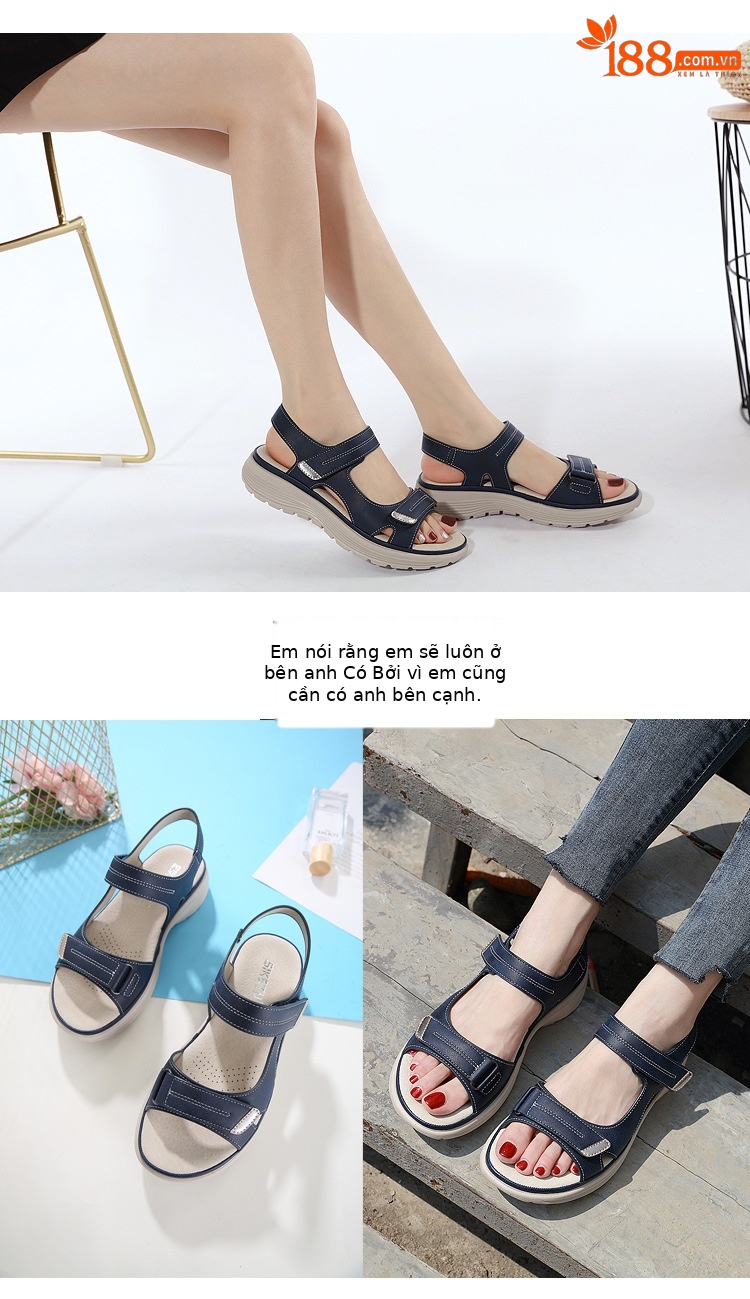 Dép sandal nữ da thật đế xuồng thể thao, quai chữ V khóa dán, siêu nhẹ thoải mái — Màu đen, Màu xanh lam, Siêu nhẹ/thoải mái/chống trượt/sau khi bán lẻ, Màu xám chi tiết 5