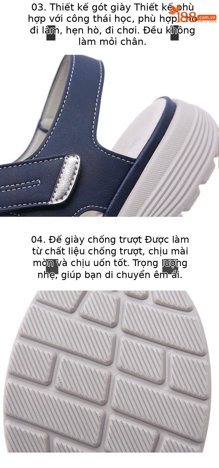 Dép sandal nữ da thật đế xuồng thể thao, quai chữ V khóa dán, siêu nhẹ thoải mái — Màu đen, Màu xanh lam, Siêu nhẹ/thoải mái/chống trượt/sau khi bán lẻ, Màu xám chi tiết 4