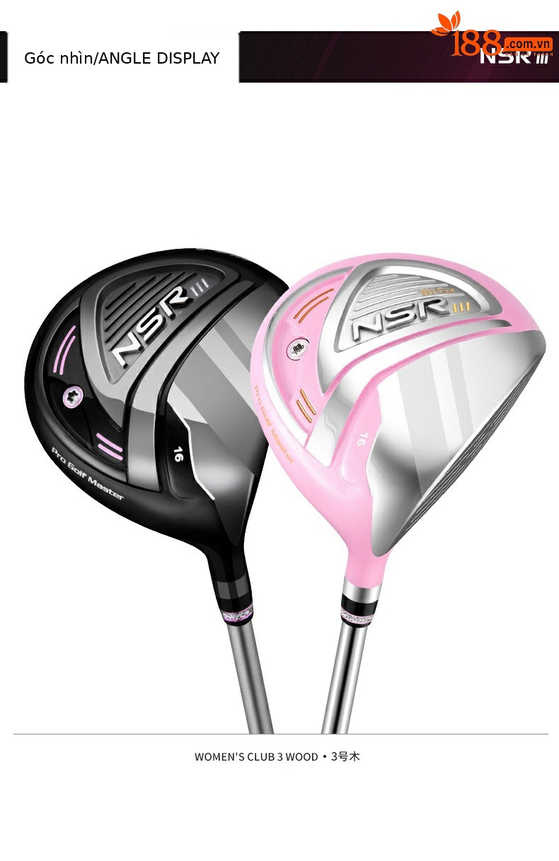Bộ gậy golf PGM NSR thế hệ 3 cho nữ – gậy gỗ số 1, số 3, số 5 và gậy sắt số 4 thân carbon — Mg041-phụ nữ màu hồng đen tay phải số 1 gỗ (cấp L), Mg041-Pink Lady Tay Phải số 1 Gỗ (cấp L), [Đen hồng] Gỗ số 3 16 ° L, [Đen hồng] Gỗ số 5 20 ° L chi tiết 22