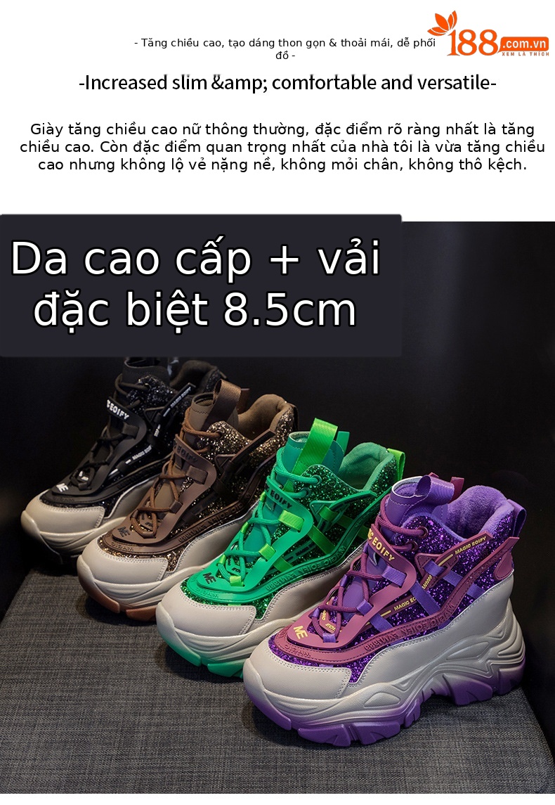 Giày sneaker nữ đế dày độn gót ẩn đính sequin xuân 2026 — M2269-1 Màu cà phê lót nhung, M2269-1 màu đen lót nhung, M2269-1 xanh lục lót nhung, M2269 màu tím một lớp bên trong chi tiết 2