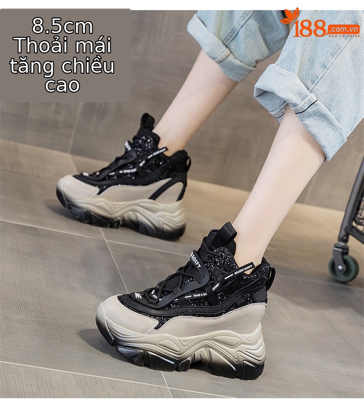 Giày sneaker nữ đế dày độn gót ẩn đính sequin xuân 2026 — M2269-1 Màu cà phê lót nhung, M2269-1 màu đen lót nhung, M2269-1 xanh lục lót nhung, M2269 màu tím một lớp bên trong chi tiết 7