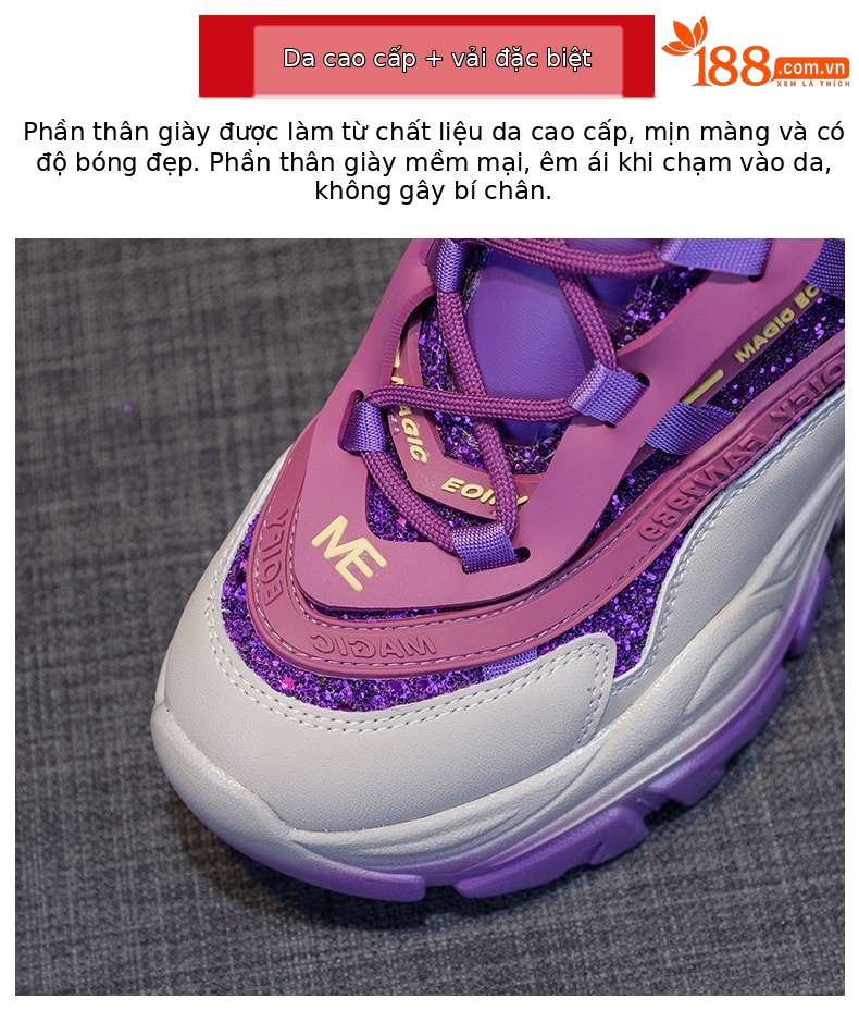 Giày sneaker nữ đế dày độn gót ẩn đính sequin xuân 2026 — M2269-1 Màu cà phê lót nhung, M2269-1 màu đen lót nhung, M2269-1 xanh lục lót nhung, M2269 màu tím một lớp bên trong chi tiết 9