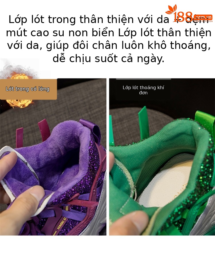 Giày sneaker nữ đế dày độn gót ẩn đính sequin xuân 2026 — M2269-1 Màu cà phê lót nhung, M2269-1 màu đen lót nhung, M2269-1 xanh lục lót nhung, M2269 màu tím một lớp bên trong chi tiết 10