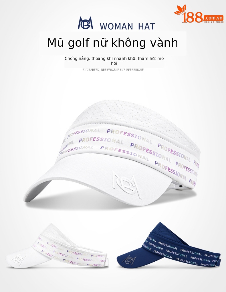 Mũ golf nữ không đỉnh PGM chống nắng, thoáng khí, hút ẩm, vành dài 7.3 cm — MZ046-[Trắng] nữ mũ không mui thoáng khí, MZ046-[màu xanh nước biển] nữ mũ không mui thoáng khí chi tiết 2
