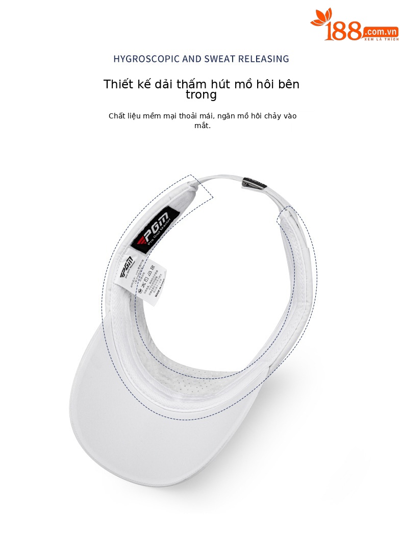 Mũ golf nữ không đỉnh PGM chống nắng, thoáng khí, hút ẩm, vành dài 7.3 cm — MZ046-[Trắng] nữ mũ không mui thoáng khí, MZ046-[màu xanh nước biển] nữ mũ không mui thoáng khí chi tiết 3