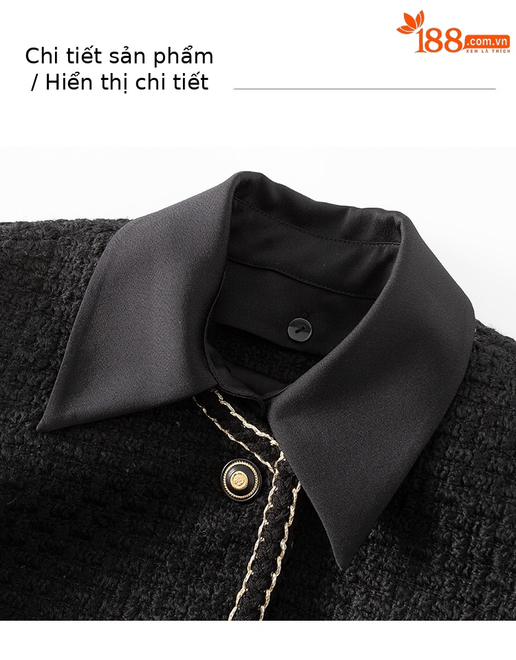 Áo khoác nữ dáng suông phối màu cổ điển tay dài mùa thu đông — Màu Đen (bao gồm cổ áo) chi tiết 11
