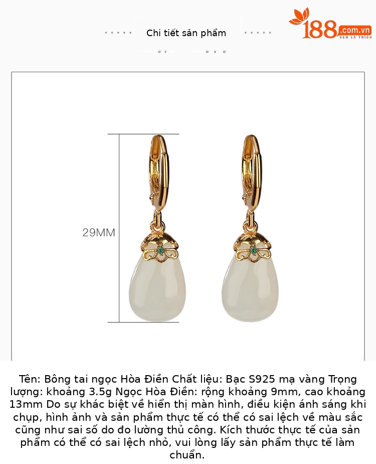 Khuyên tai dài giọt nước bạc S925 mạ vàng đính ngọc bích và sapphire — Kiểu Sapphire chi tiết 2