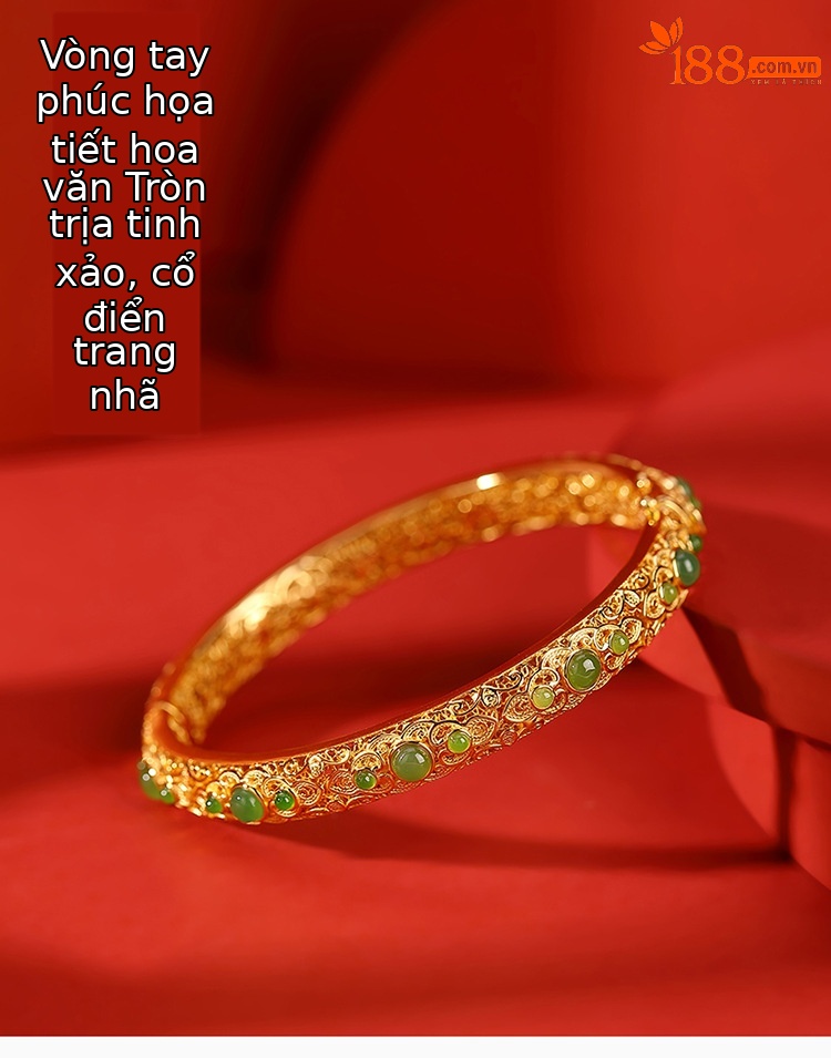 Vòng tay nữ hạt tròn bạc S925 mạ vàng kết hợp ngọc bích jasper phong cách retro — Kiểu mạ bạch kim chi tiết 1