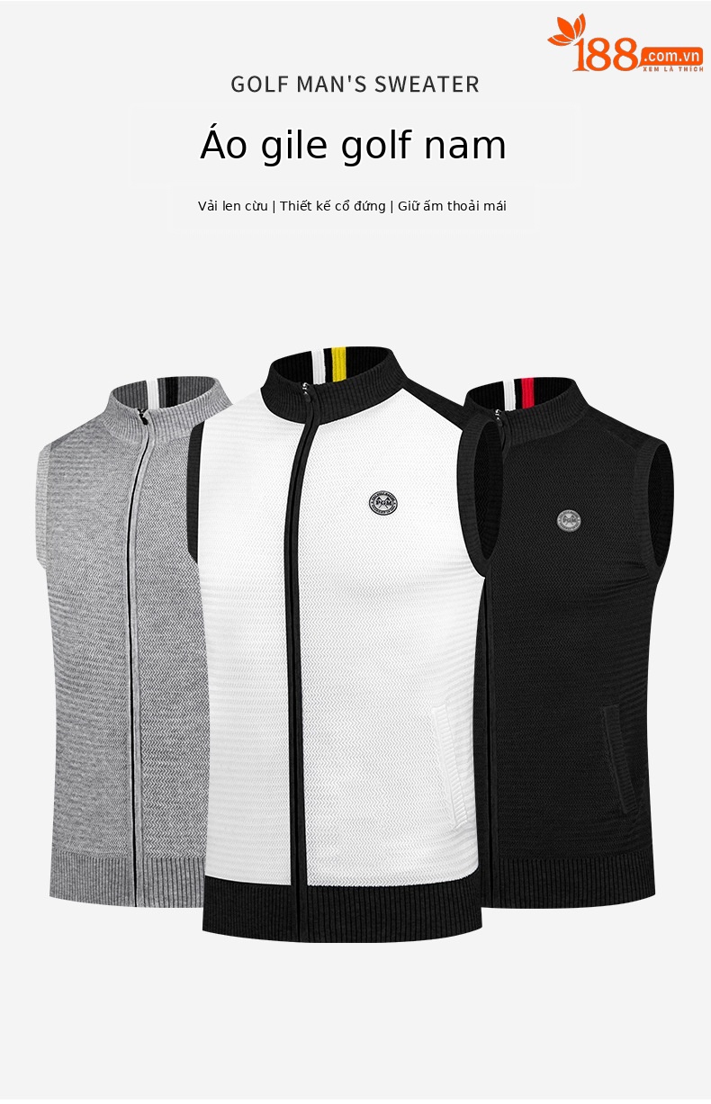 Áo vest len nam cổ đứng PGM – ấm áp mùa thu đông — YF501-màu xám, YF501-Đen, YF501-màu trắng chi tiết 2