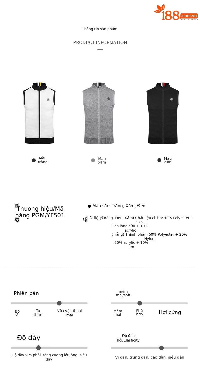Áo vest len nam cổ đứng PGM – ấm áp mùa thu đông — YF501-màu xám, YF501-Đen, YF501-màu trắng chi tiết 4