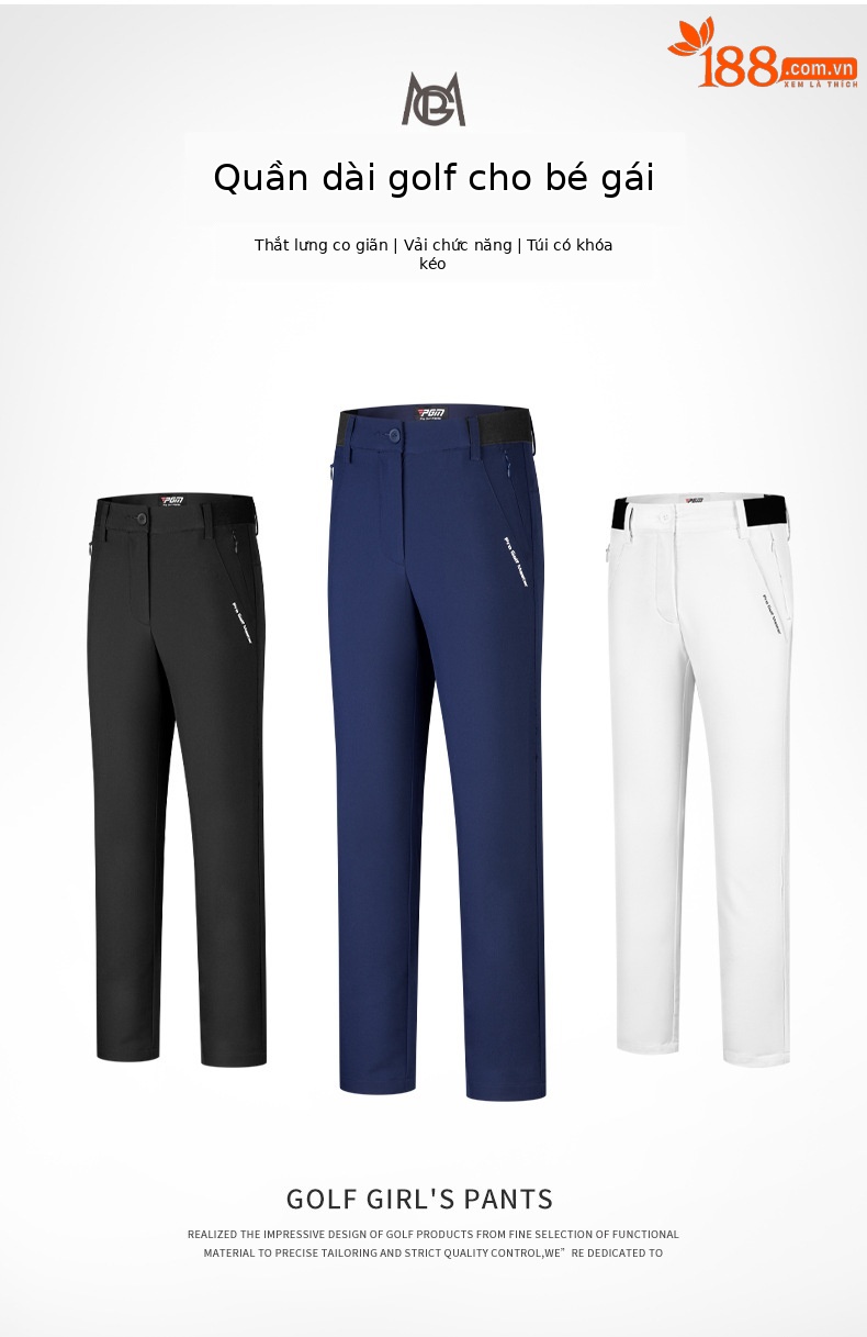 Quần dài thể thao golf trẻ em co giãn vải chức năng — KUZ141-màu xanh hải quân, KUZ141-màu trắng, KUZ141-Đen chi tiết 2