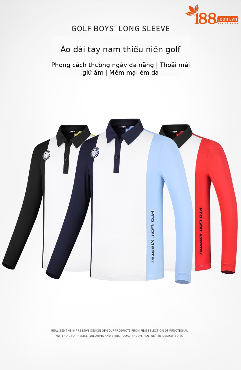 Áo thun dài tay golf trẻ em PGM – chất liệu polyester co giãn, ấm áp, thoải mái — YF493-màu xanh nhạt, YF493-màu xanh lá cây, YF493-màu đỏ chi tiết 2