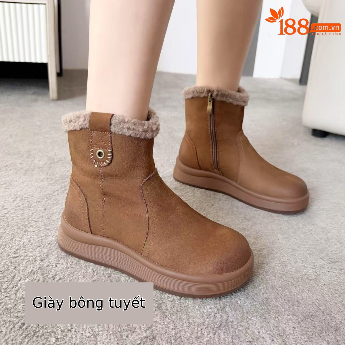 Boot nữ cổ cao ôm bắp chân đế dày phong cách Martin mùa đông 2025 — Màu Kaki