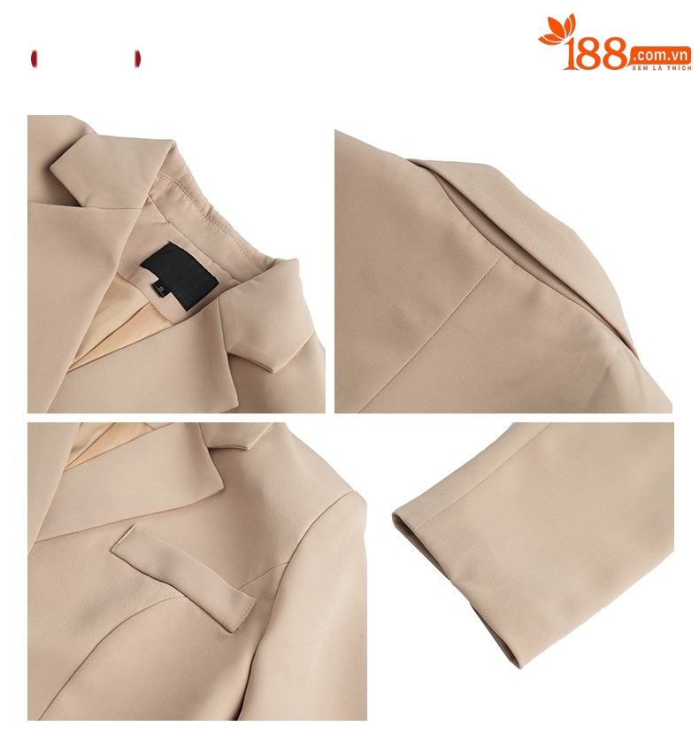 Bộ áo khoác vest phối váy hai dây nữ phong cách trưởng thành — Màu Kaki chi tiết 2