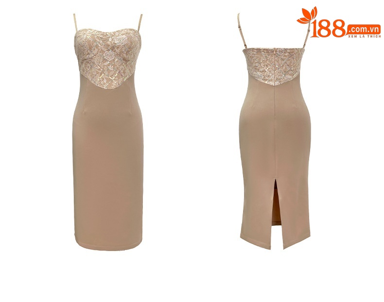 Bộ áo khoác vest phối váy hai dây nữ phong cách trưởng thành — Màu Kaki chi tiết 4