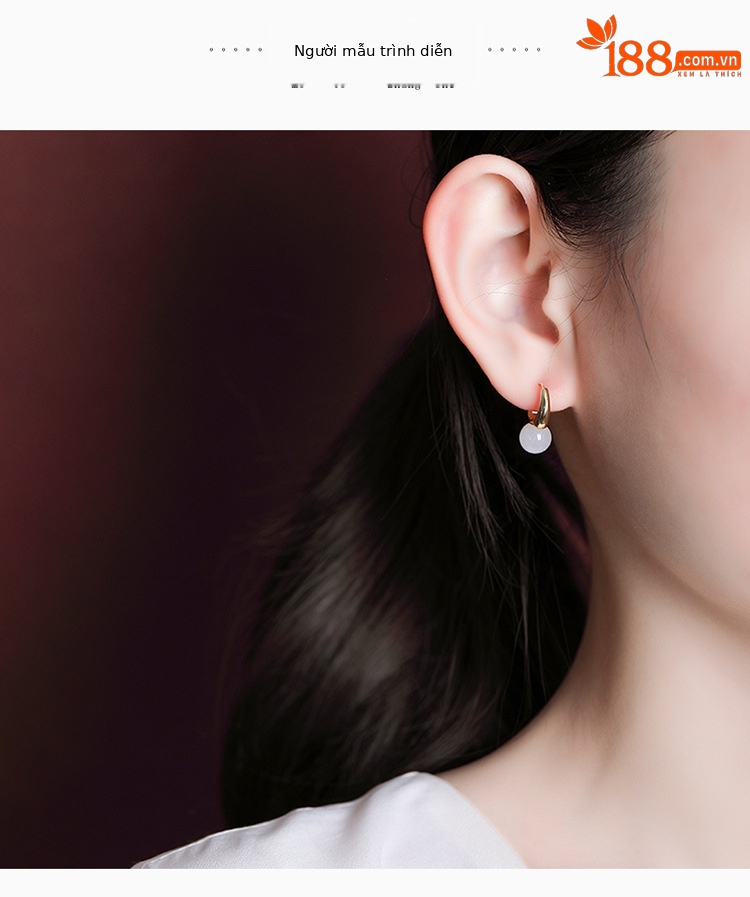 Bông tai bạc S925 mạ vàng đính đá jasper trắng hình trái tim rỗng — Kiểu ngọc trắng chi tiết 5