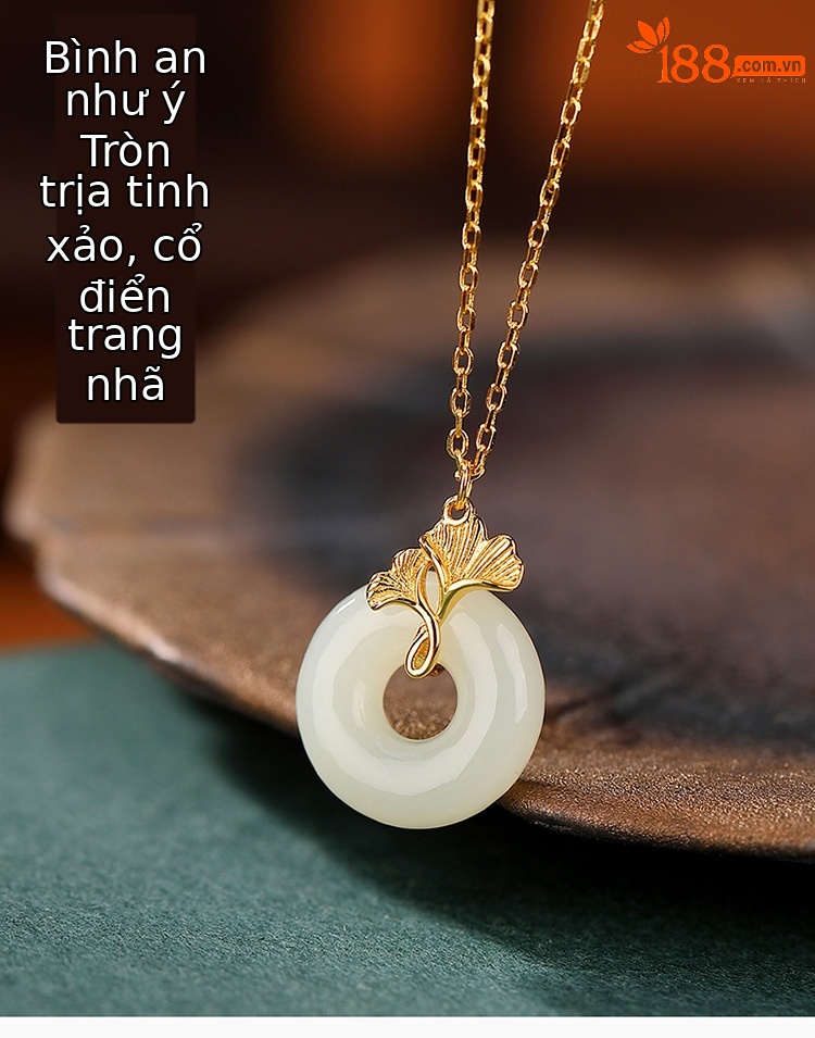 Dây chuyền bạc S925 mạ vàng mặt ngọc Hetian hình lá bạch quả khóa an toàn — Kiểu dây xích (bao gồm cả dây xích) chi tiết 2