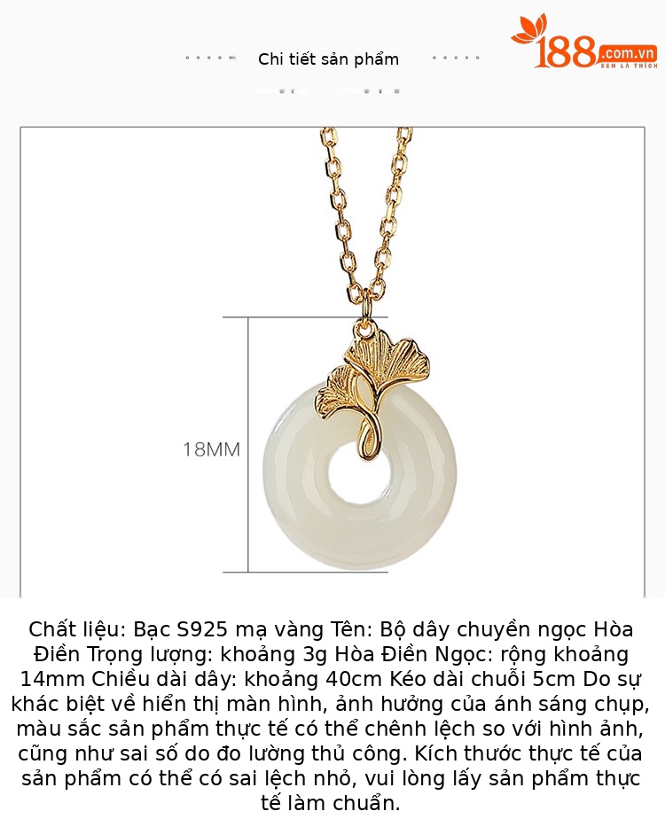 Dây chuyền bạc S925 mạ vàng mặt ngọc Hetian hình lá bạch quả khóa an toàn — Kiểu dây xích (bao gồm cả dây xích) chi tiết 3