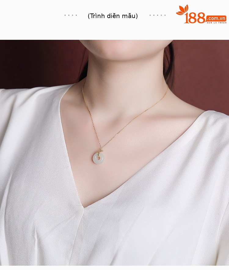 Dây chuyền bạc S925 mạ vàng mặt ngọc Hetian hình lá bạch quả khóa an toàn — Kiểu dây xích (bao gồm cả dây xích) chi tiết 5