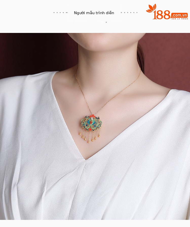 Mặt dây chuyền bạc S925 mạ vàng hình hươu bạc, ngọc bích Hòa Điền, tua rua, mây Ruyi may mắn — Phiên bản mạ bạch kim (không có chuỗi) chi tiết 7