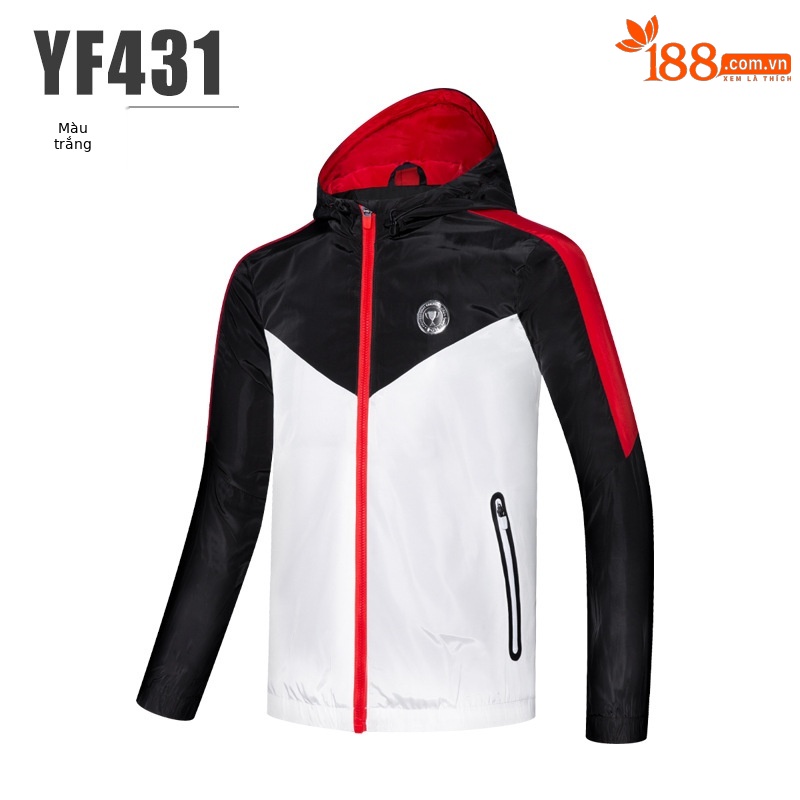Áo khoác trẻ em Golf chống gió có mũ, dây kéo, phong cách thể thao thời trang — YF431-màu trắng, YF431-Màu đen