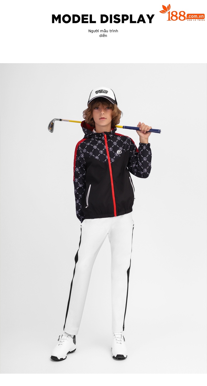 Áo khoác trẻ em Golf chống gió có mũ, dây kéo, phong cách thể thao thời trang — YF431-màu trắng, YF431-Màu đen chi tiết 5