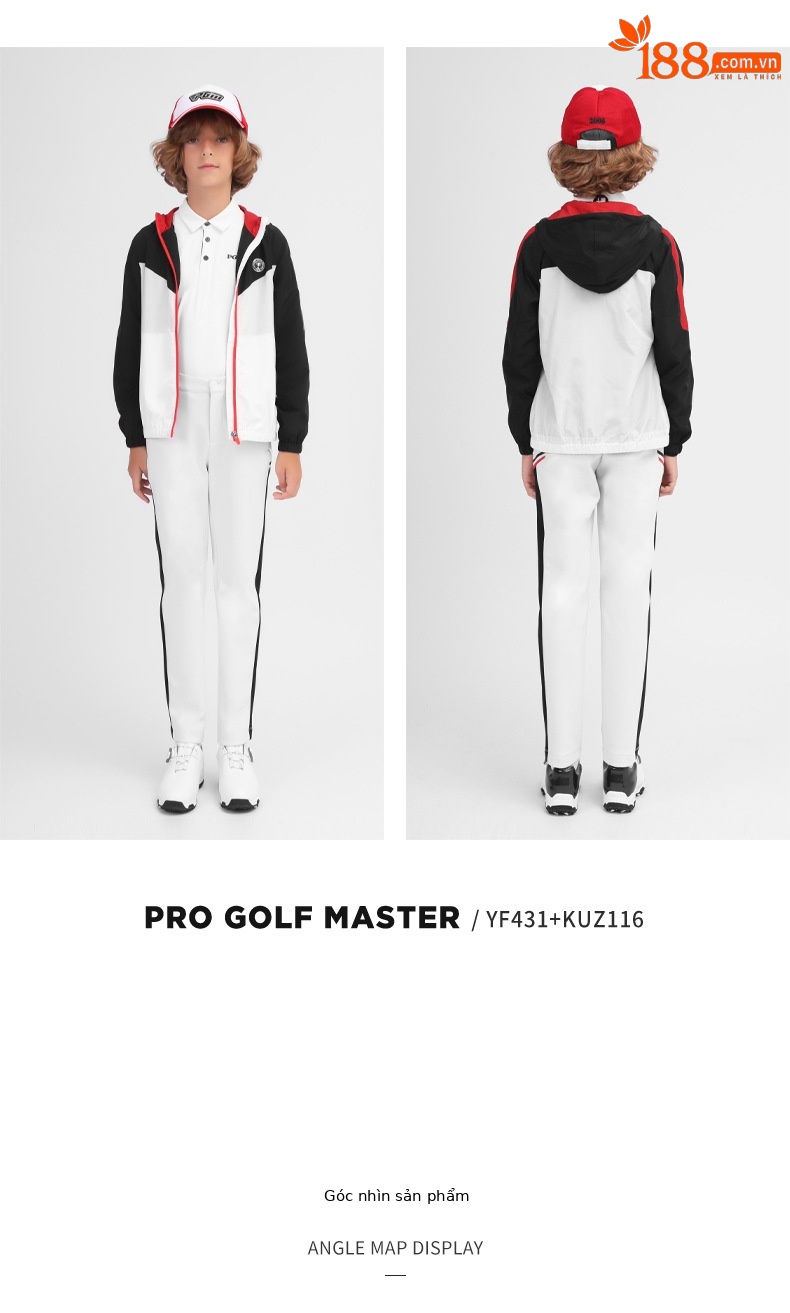 Áo khoác trẻ em Golf chống gió có mũ, dây kéo, phong cách thể thao thời trang — YF431-màu trắng, YF431-Màu đen chi tiết 8