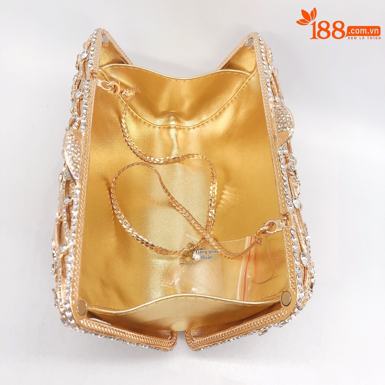 Túi clutch nữ đính đá dạ hội hộp cứng cầm tay — Màu đen chi tiết 2