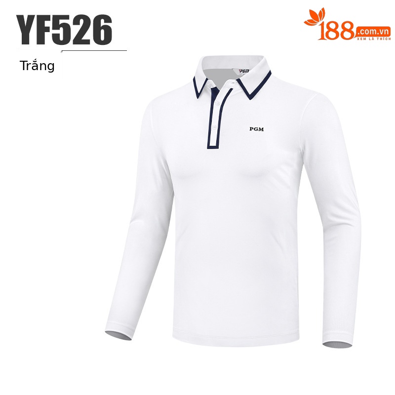 Áo thun dài tay golf nam PGM cổ polo, chất liệu co giãn thoải mái — YF526-màu trắng, YF526-màu xanh nước biển