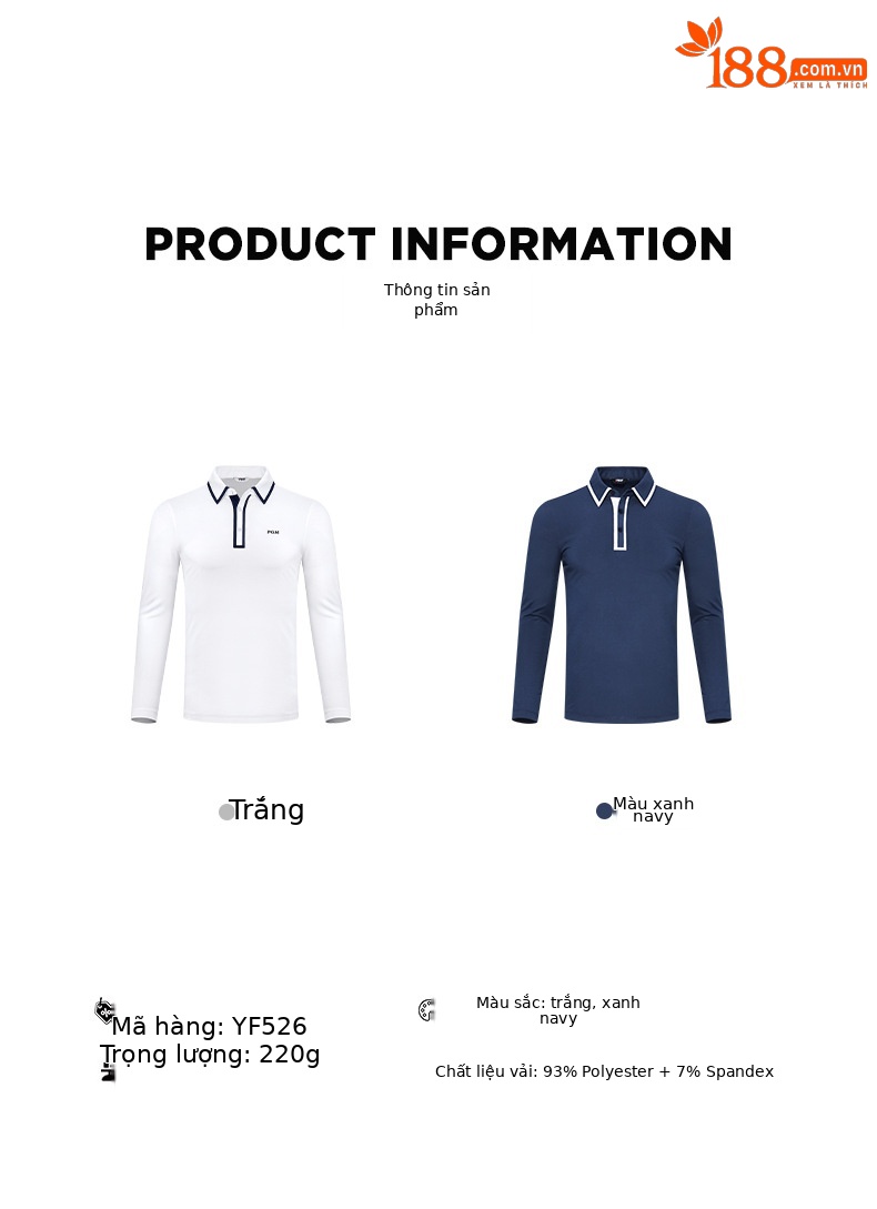 Áo thun dài tay golf nam PGM cổ polo, chất liệu co giãn thoải mái — YF526-màu trắng, YF526-màu xanh nước biển chi tiết 4