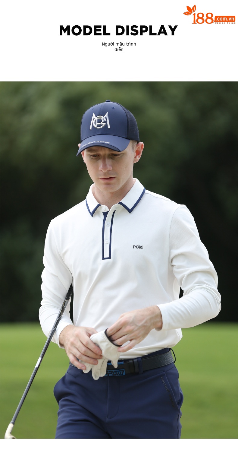 Áo thun dài tay golf nam PGM cổ polo, chất liệu co giãn thoải mái — YF526-màu trắng, YF526-màu xanh nước biển chi tiết 6