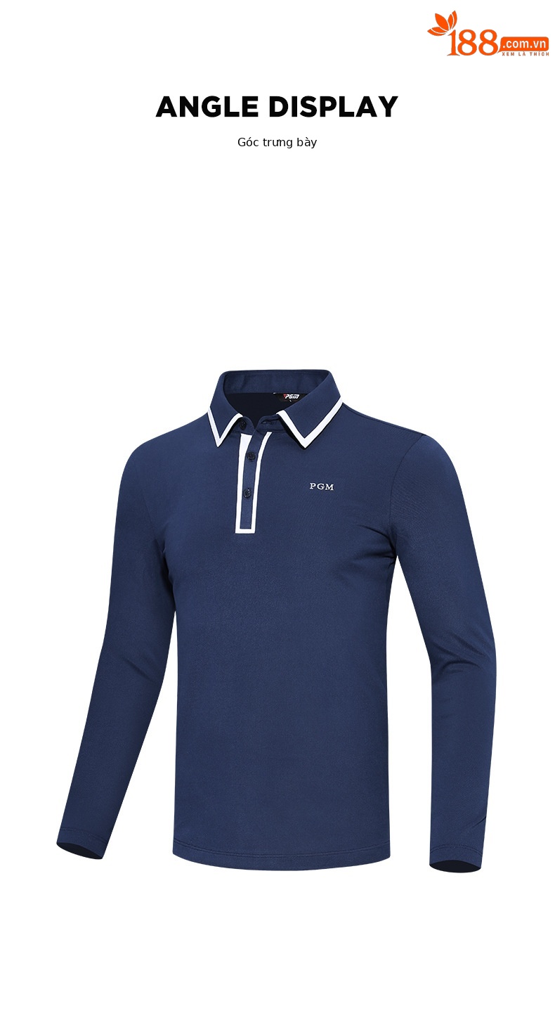 Áo thun dài tay golf nam PGM cổ polo, chất liệu co giãn thoải mái — YF526-màu trắng, YF526-màu xanh nước biển chi tiết 12