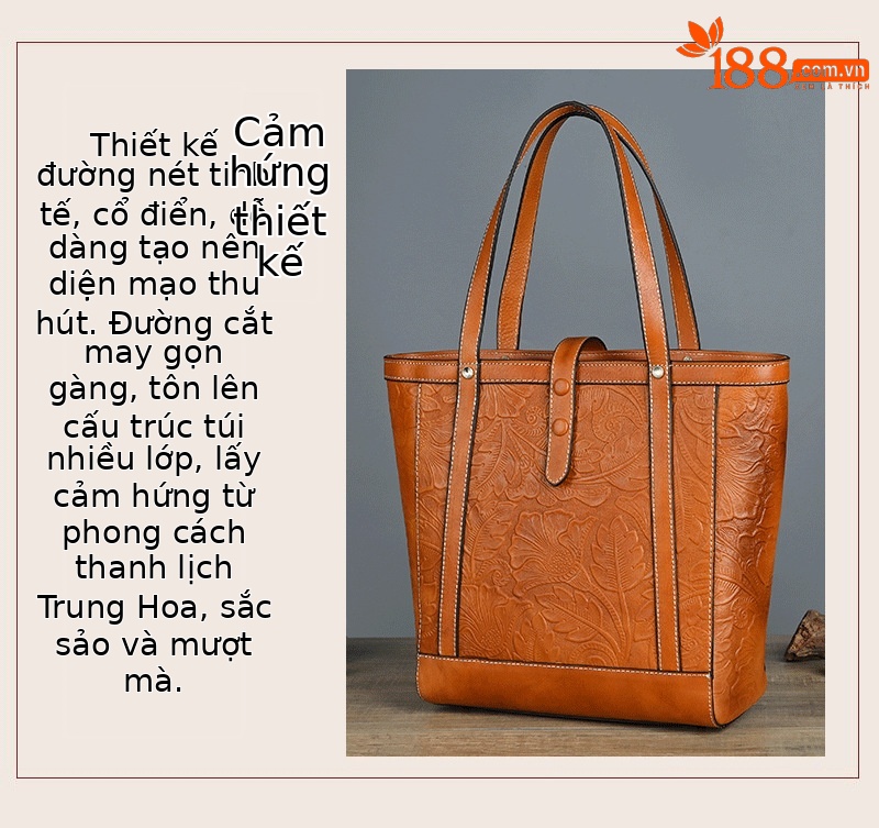 Túi Tote Da bò cao cấp cổ điển, đeo vai cầm tay, sức chứa lớn — Vàng cổ điển, Nâu cổ điển, Xanh lam cổ điển chi tiết 3