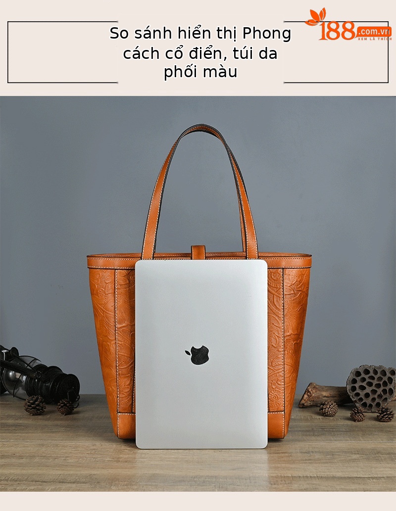 Túi Tote Da bò cao cấp cổ điển, đeo vai cầm tay, sức chứa lớn — Vàng cổ điển, Nâu cổ điển, Xanh lam cổ điển chi tiết 8