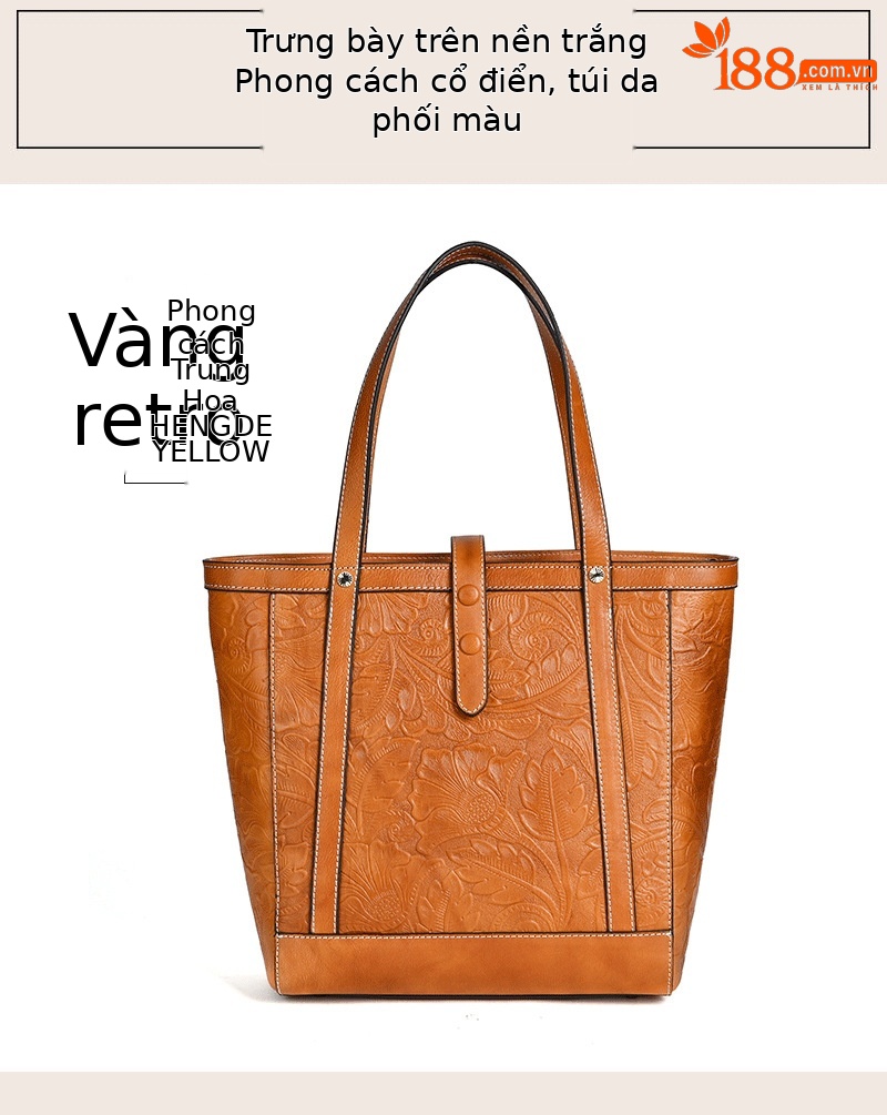 Túi Tote Da bò cao cấp cổ điển, đeo vai cầm tay, sức chứa lớn — Vàng cổ điển, Nâu cổ điển, Xanh lam cổ điển chi tiết 9