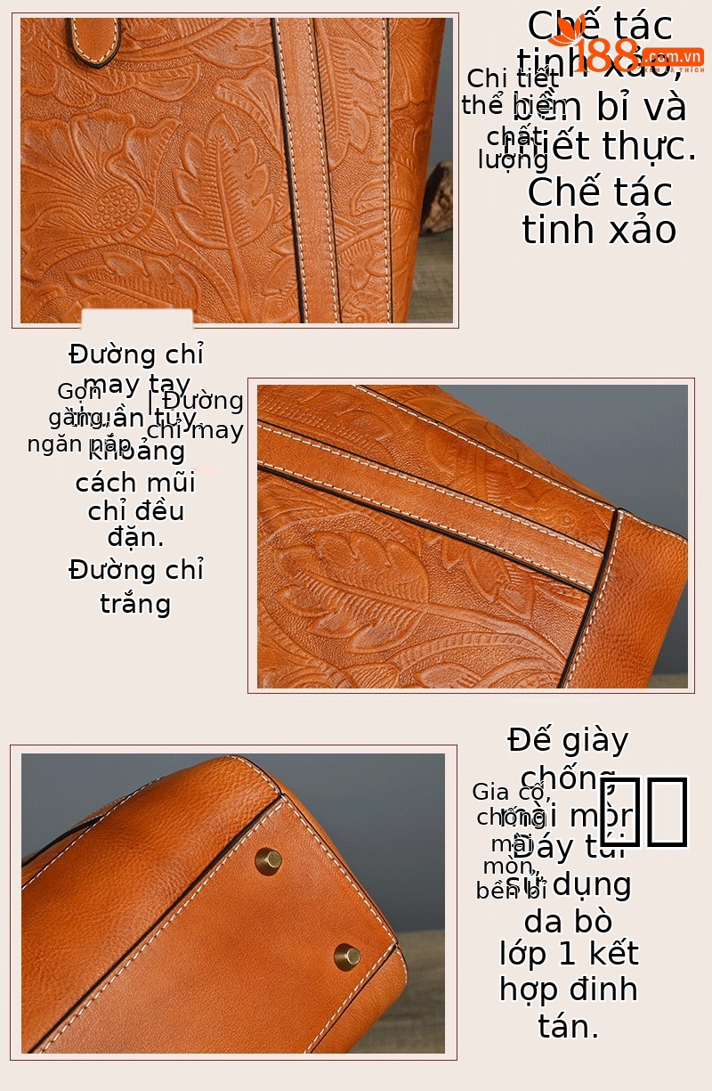 Túi Tote Da bò cao cấp cổ điển, đeo vai cầm tay, sức chứa lớn — Vàng cổ điển, Nâu cổ điển, Xanh lam cổ điển chi tiết 13