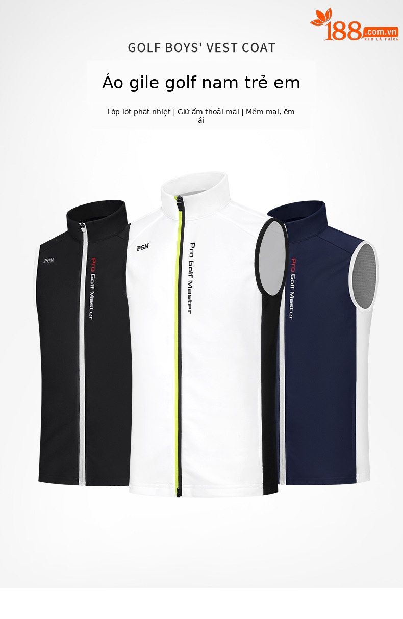 Áo ghi lê trẻ em chơi golf cổ đứng giữ ấm thu đông PGM — YF509-màu xanh nước biển, YF509-màu trắng, YF509-Đen chi tiết 2