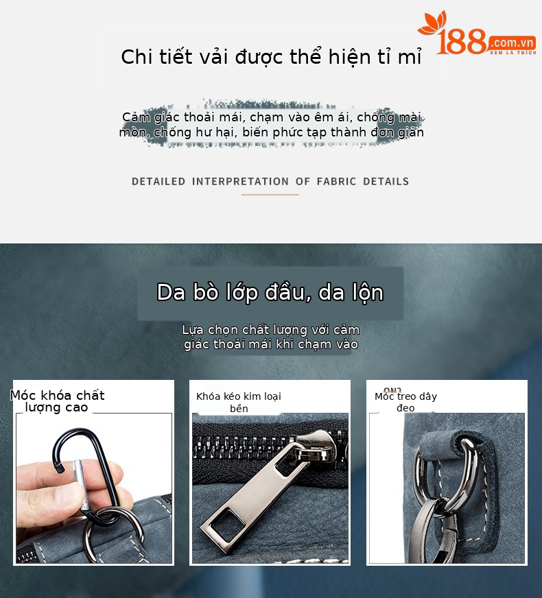 Túi đeo chéo nam da bò thật đa năng, kiểu dáng cổ điển, đựng điện thoại và iPad — Màu nâu vàng, Màu xanh lam chi tiết 5