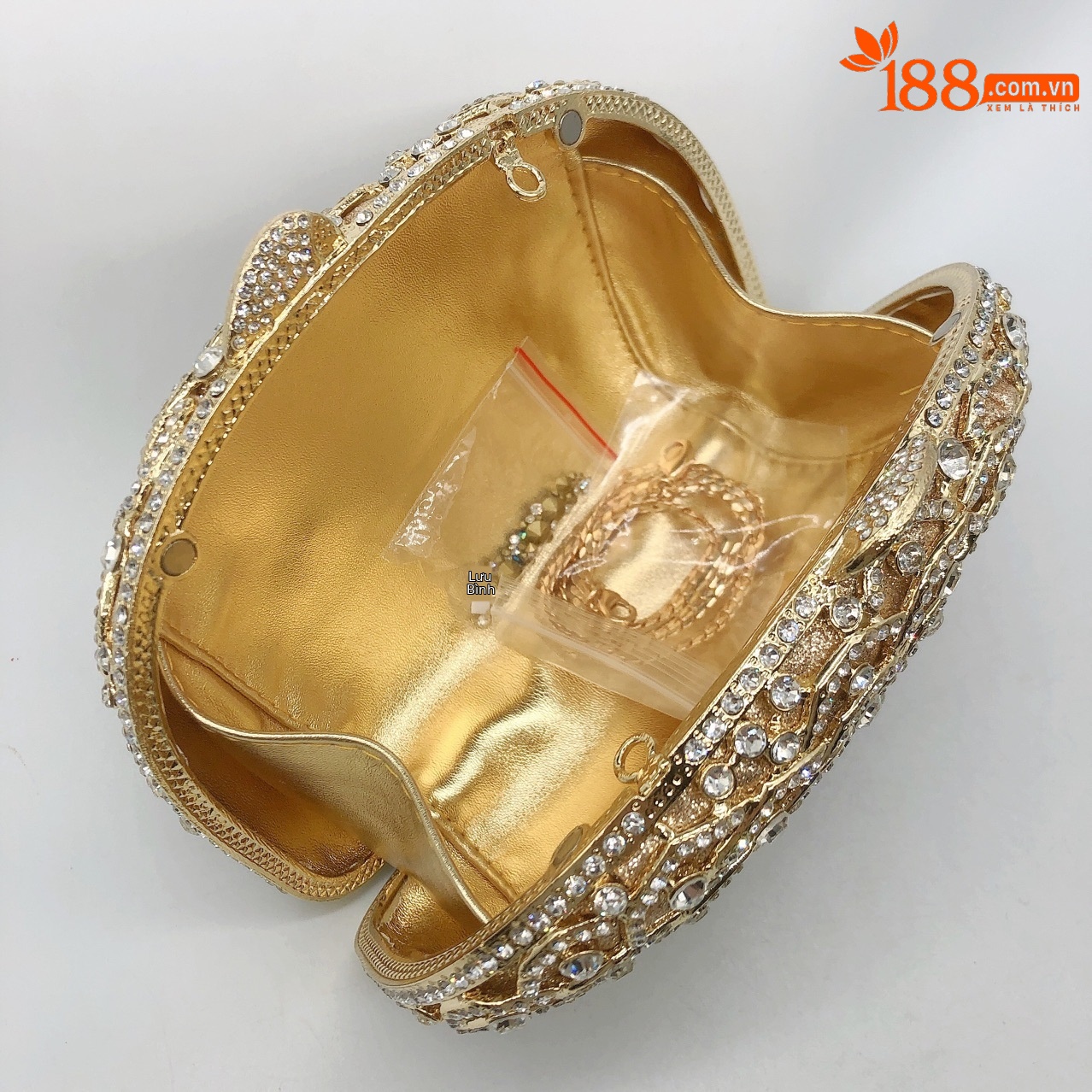 Túi clutch nữ hình nhện kim loại đính đá dạ tiệc phong cách Âu Mỹ — Màu vàng chi tiết 6