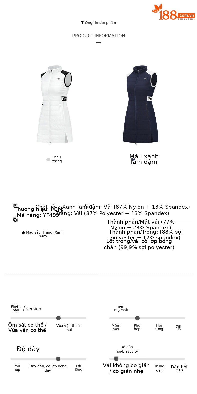 Áo ghi lê dài nữ chơi golf PGM chần bông giữ ấm thu đông — YF499-màu xanh nước biển [chần bông], YF499-Trắng [chần bông] chi tiết 5