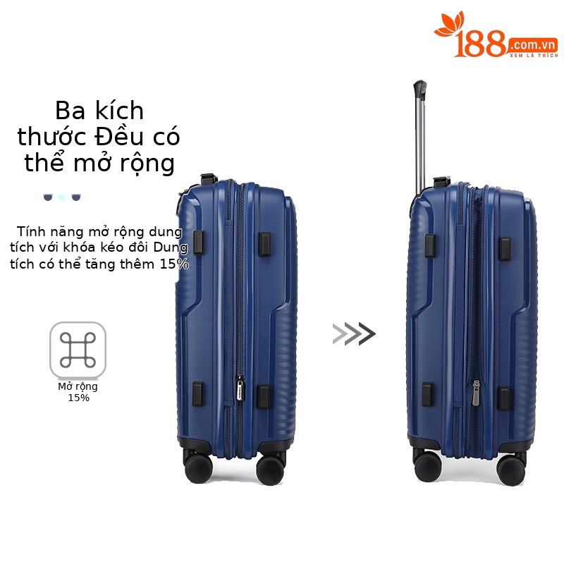 Bộ ba vali du lịch Quảng Châu 20-24-28 inch, vali xách tay bánh xe đa năng, vali da mở rộng khóa TSA — Màu đen, Màu xanh đậm, Màu xám