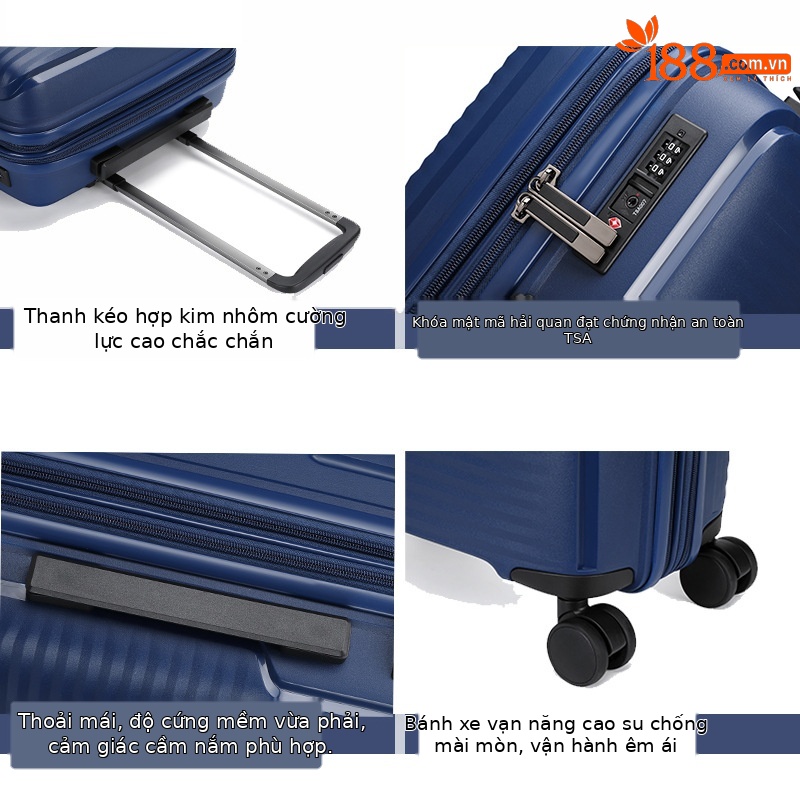 Bộ ba vali du lịch Quảng Châu 20-24-28 inch, vali xách tay bánh xe đa năng, vali da mở rộng khóa TSA — Màu đen, Màu xanh đậm, Màu xám