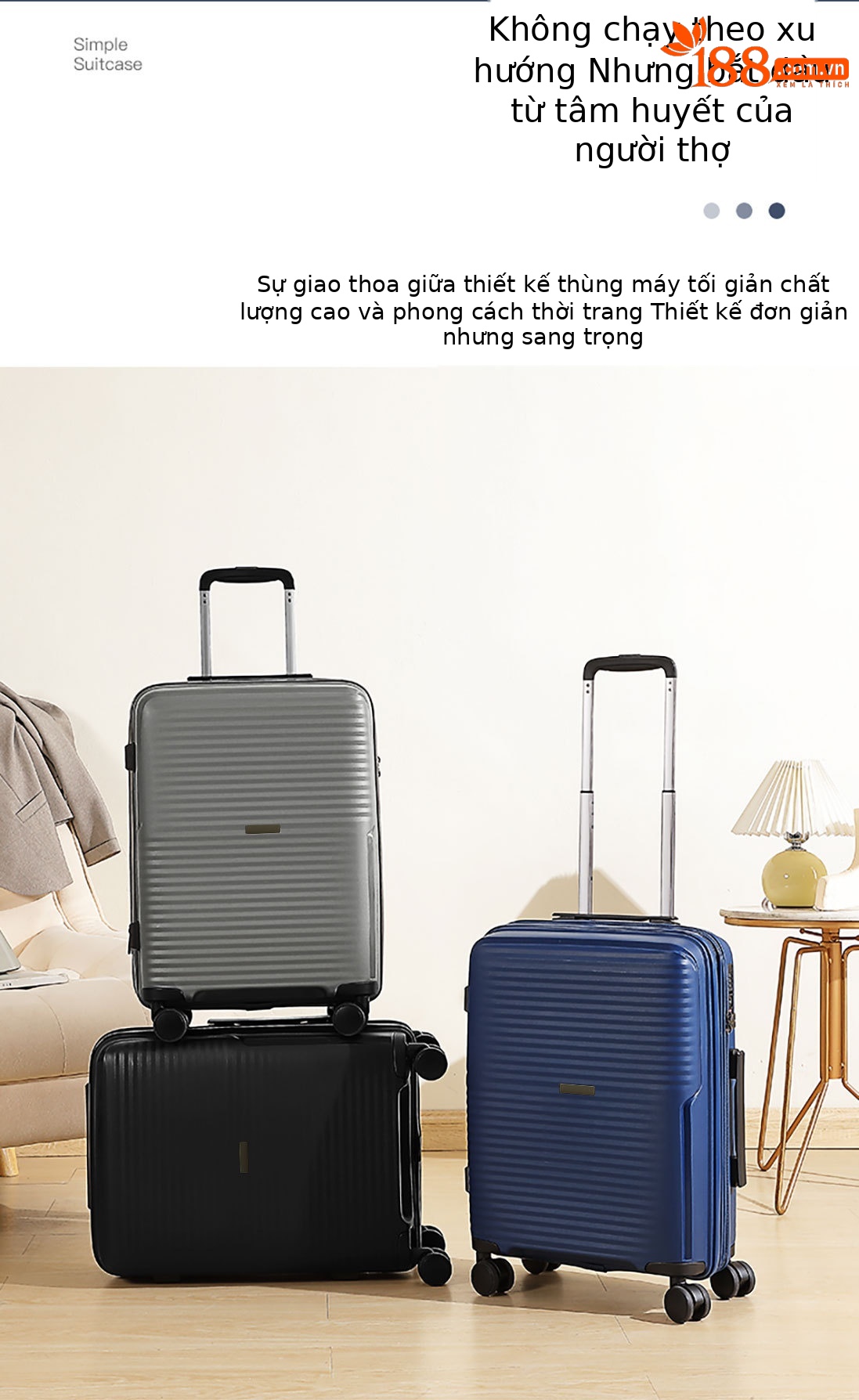 Bộ ba vali du lịch Quảng Châu 20-24-28 inch, vali xách tay bánh xe đa năng, vali da mở rộng khóa TSA — Màu đen, Màu xanh đậm, Màu xám chi tiết 2