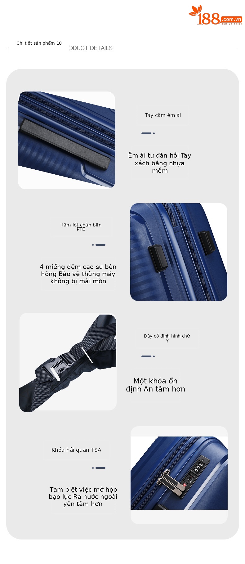 Bộ ba vali du lịch Quảng Châu 20-24-28 inch, vali xách tay bánh xe đa năng, vali da mở rộng khóa TSA — Màu đen, Màu xanh đậm, Màu xám chi tiết 7