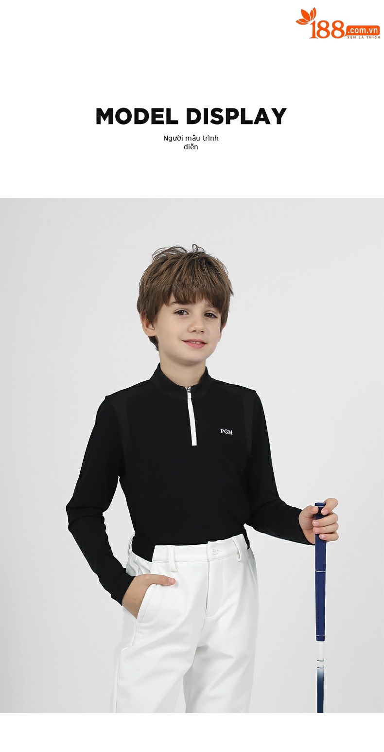 Áo khoác golf trẻ em dài tay cổ đứng khóa kéo PGM thu đông — YF541-Đen, YF541-màu trắng chi tiết 5